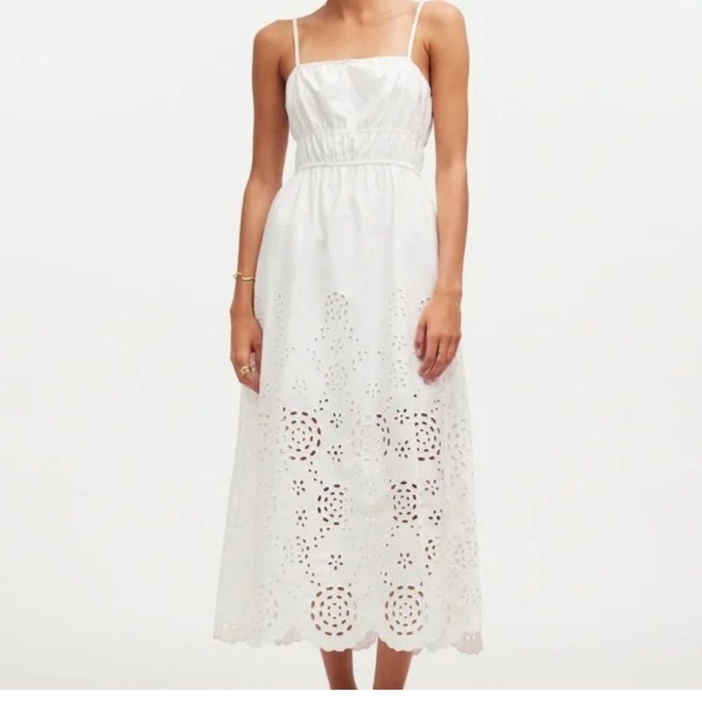 NWT Madewell Embroidered Tank Midi Dress White 8
